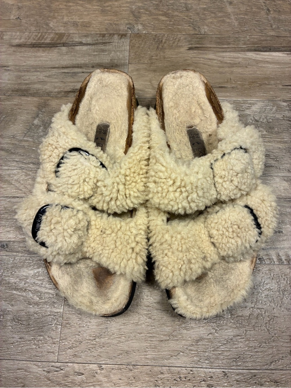 Birkenstock Papillio Big Buckle Shearling Teddy Arizona Sandals - Picture 9 of 11